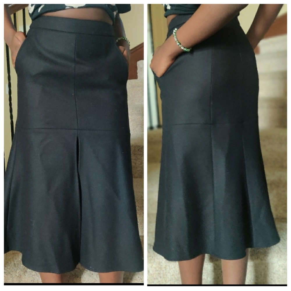 Tibi Long Front Slit Flared Black Skirt